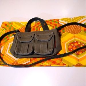 Fossil Hunter Green Canvas Crossbody Handbag with plaid accents.